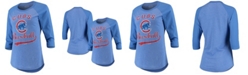 Majestic Women's Royal Chicago Cubs Team Baseball Three-Quarter Raglan Sleeve Tri-Blend T-shirt